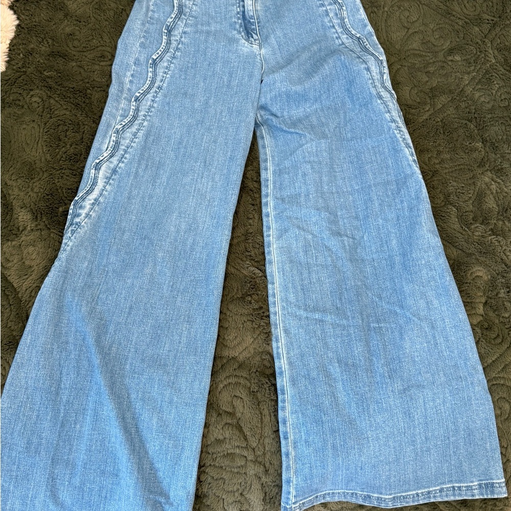 Maeve Light Blue scalloped Flare Jeans